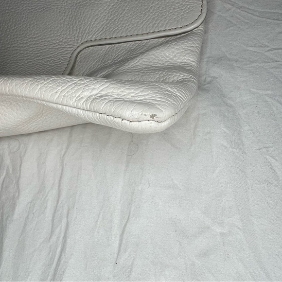Iacucci White Pebbled Leather Large Clutch, Teal Snake Skin Leather Accent
